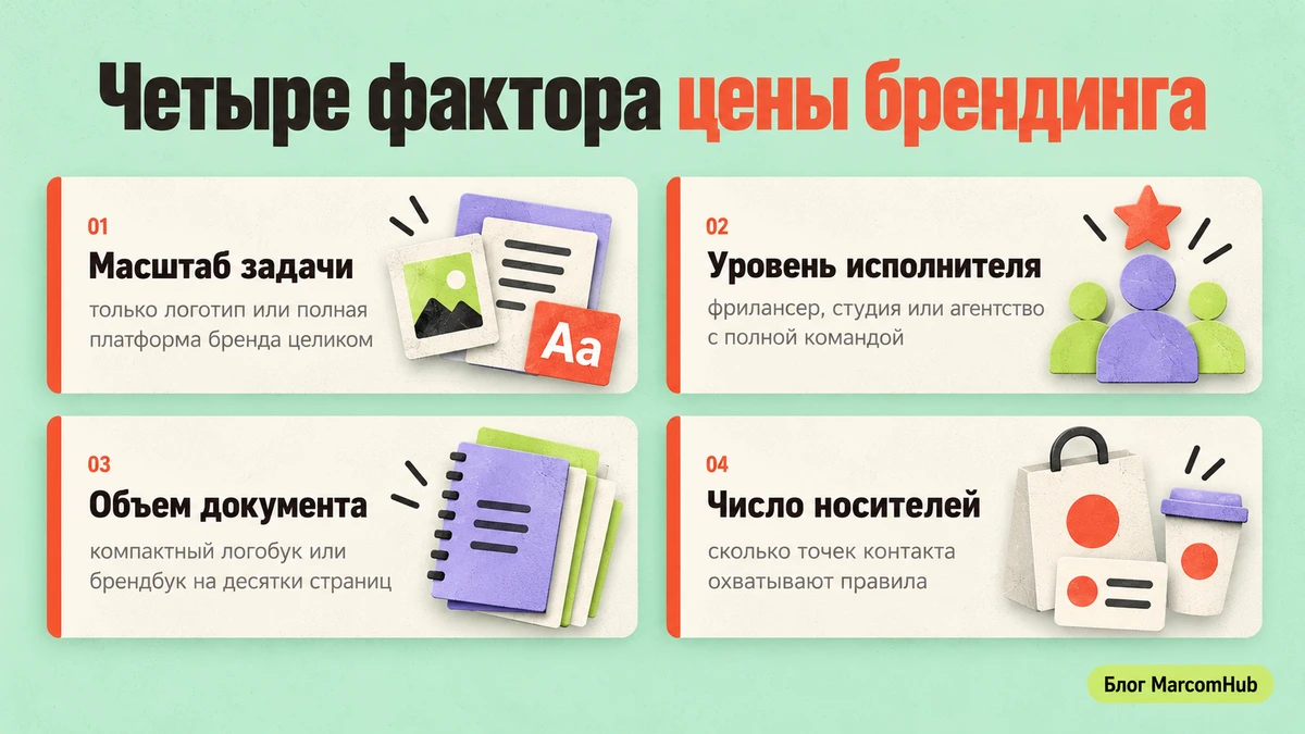 Схема четырех факторов, влияющих на итоговую цену брендинга