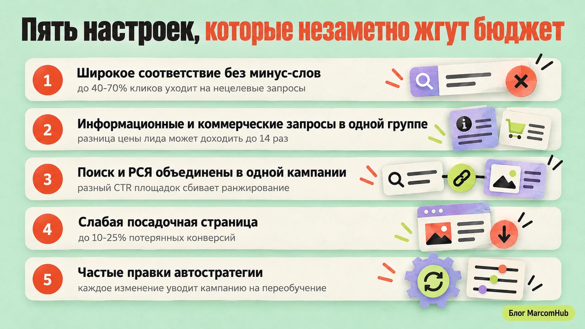 Пять частых ошибок настройки контекстной рекламы, которые сжигают бюджет