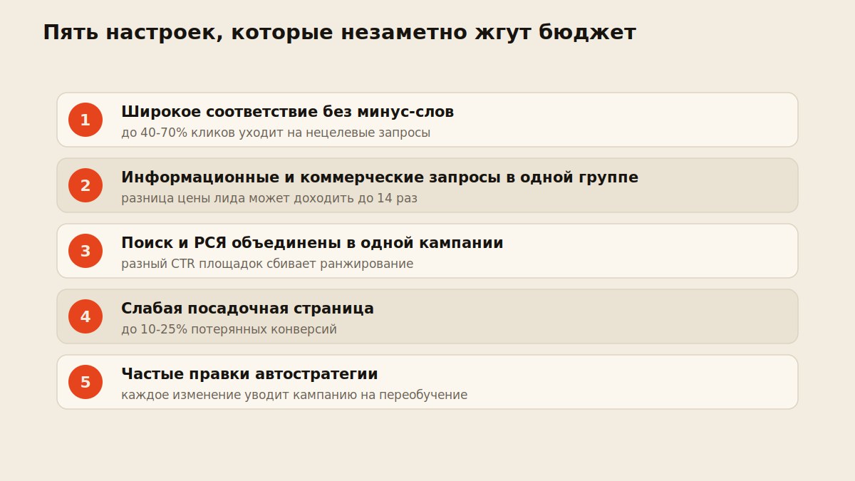 Пять частых ошибок настройки контекстной рекламы, которые сжигают бюджет