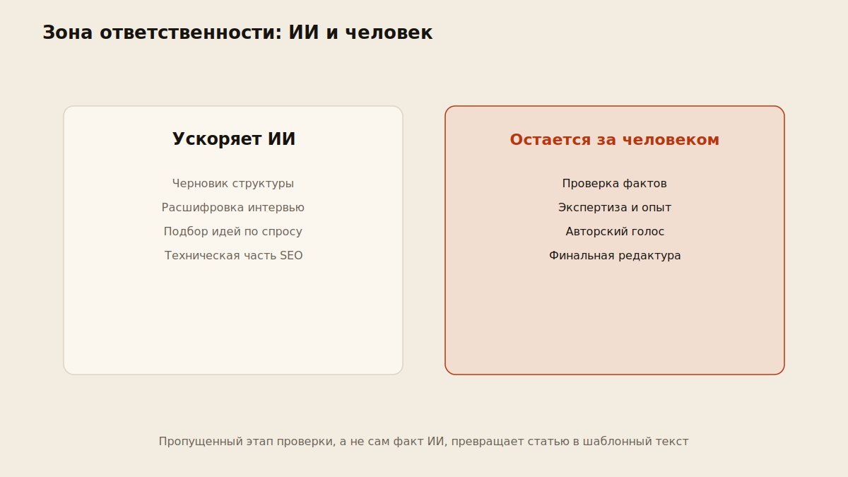 Схема зон ответственности: что автоматизирует ИИ и что остается за человеком в контент-маркетинге