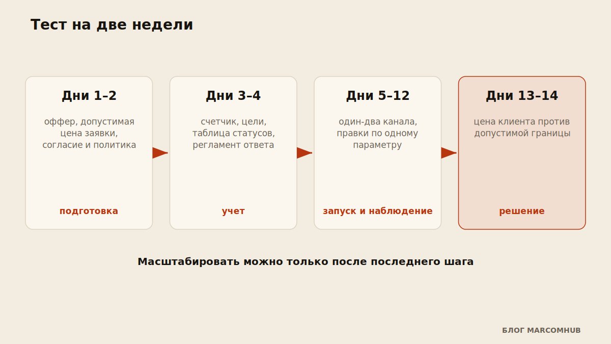 Схема теста лидогенерации на две недели по этапам